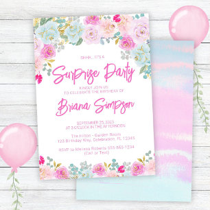 Pink Blue Peach Purple Floral Surprise Party Invitation