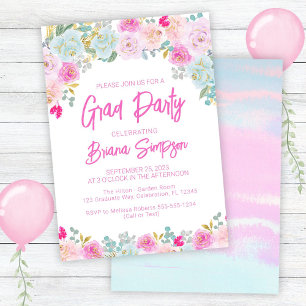 Pink Blue Peach Purple Graduation Grad Party Invitation