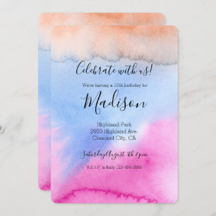 Pink Blue Peach Tie dye Invitation