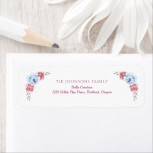 Pink Blue Peony Wreath Baby Shower Return Address Label