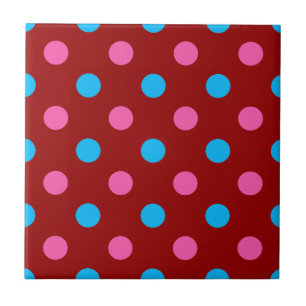Pink Blue Pink Polka Dot Pattern Ceramic Tile