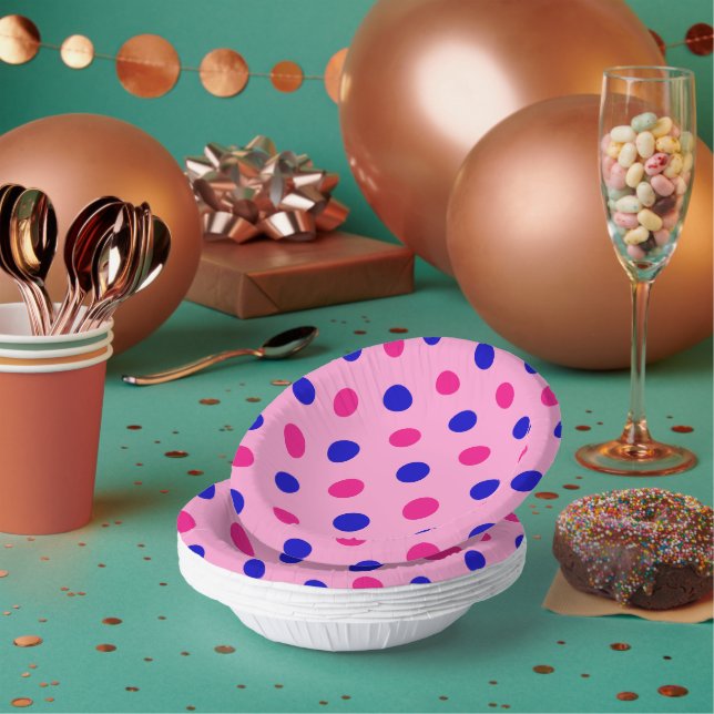 Pink Blue Pink Polka Dot Pattern Paper Plate (Multi)
