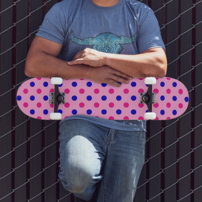 Pink Blue Pink Polka Dot Pattern Skateboard (Outdoor 3)