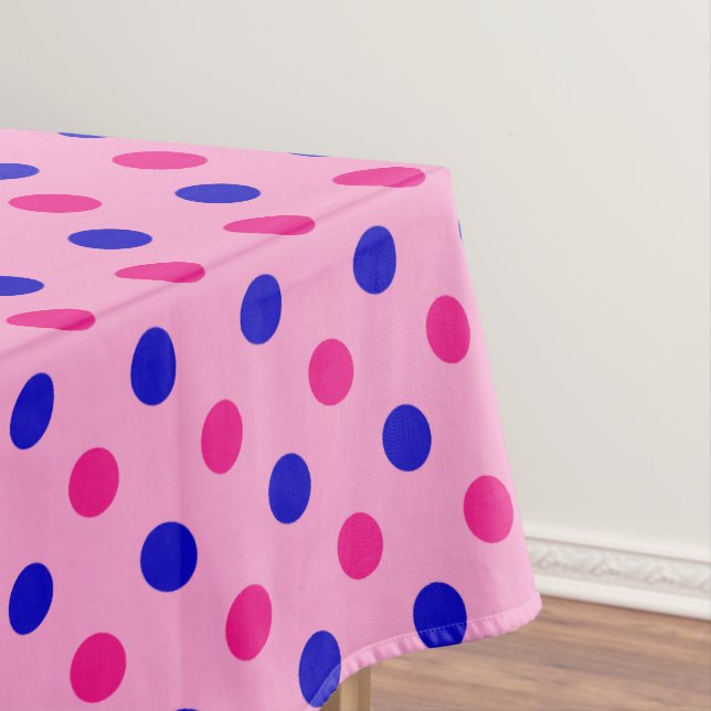 Pink Blue Pink Polka Dot Pattern Tablecloth (In Situ)