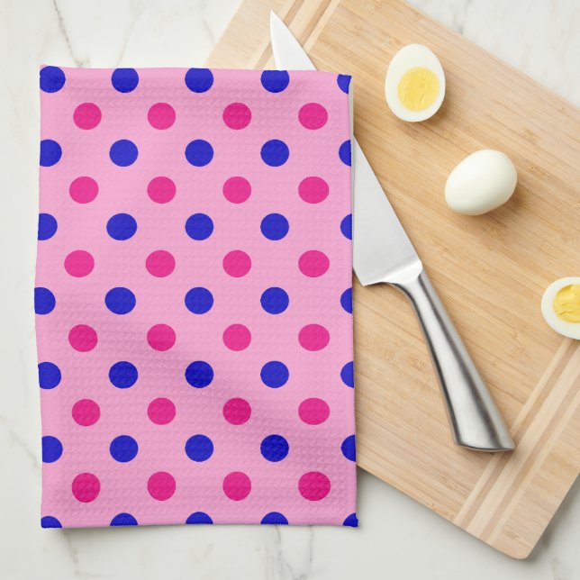Pink Blue Pink Polka Dot Pattern Tea Towel (Quarter Fold)