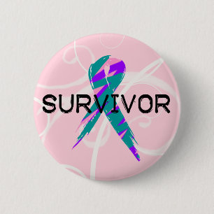 Pink, Blue & Pink Ribbon Survivor 6 Cm Round Badge