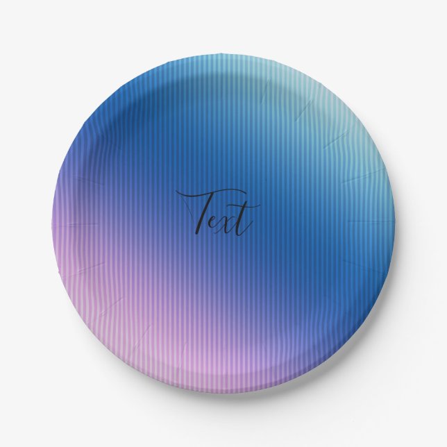 Pink-blue , pink , stripes , ombre , pink gradient paper plate (Front)