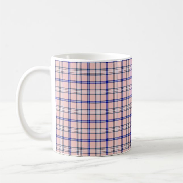 Pink Blue Plaid Classic Pattern Retro Coffee Mug (Left)