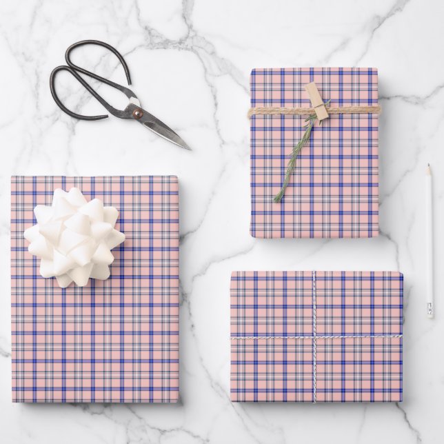 Pink Blue Plaid Classic Pattern Retro Wrapping Paper Sheet (Front)