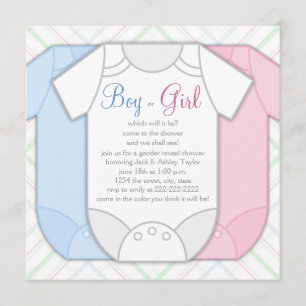 Pink Blue Plaid Gender Reveal Baby Shower Invitation