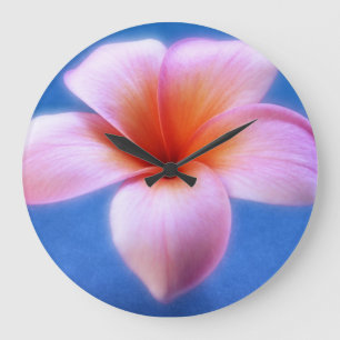 Pink & Blue Plumeria Frangipani Hawaii Flower Large Clock