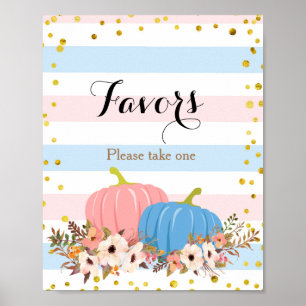Pink & Blue Pumpkin Baby Shower Favour Sign 