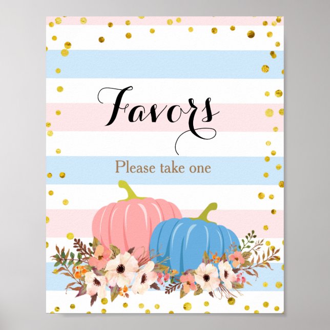Pink & Blue Pumpkin Baby Shower Favour Sign  (Front)