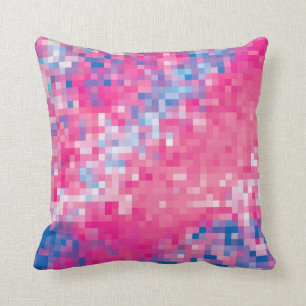 Pink Blue & Purple Abstract Mosaic Squares Pattern Cushion
