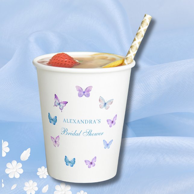 Pink Blue Purple Butterfly Bridal Shower Paper Cups (Creator Uploaded)