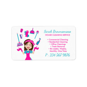 Pink Blue Purple Cartoon House Cleaning Service Label