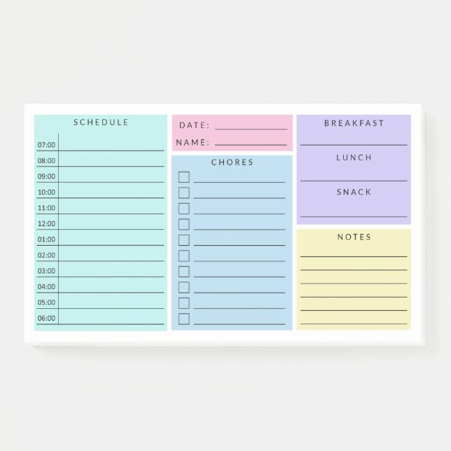 Pink Blue Purple Daily Home School Schedule Post-it Notes (Front)