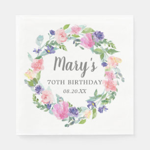 Pink Blue Purple Floral 70th Birthday Napkin