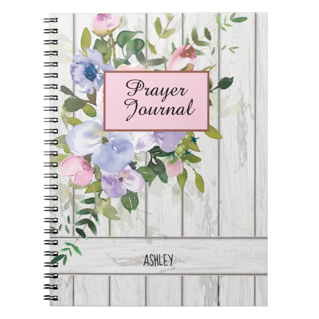 Pink Blue Purple Floral Wood Name Prayer Journal (Front)