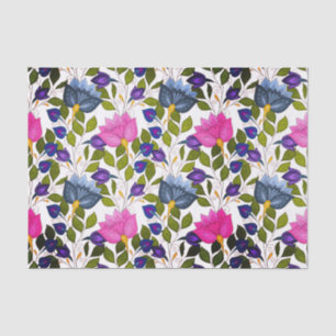 Pink Blue Purple Green Flowers And Swirl White Tissue Paper