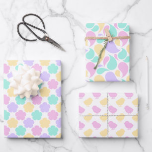 PINK BLUE PURPLE GREEN YELLOW EASTER BUNNIES WRAPPING PAPER SHEET