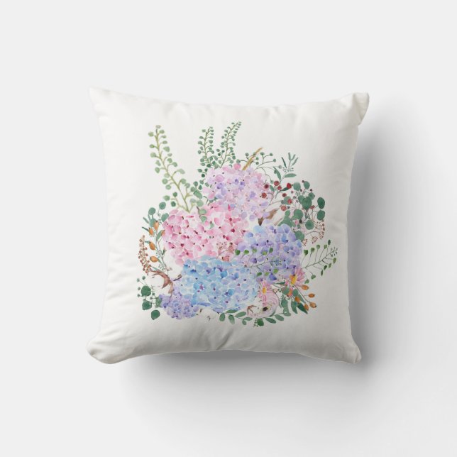 pink blue purple hydrange arrangement Throw Pillow (Front)