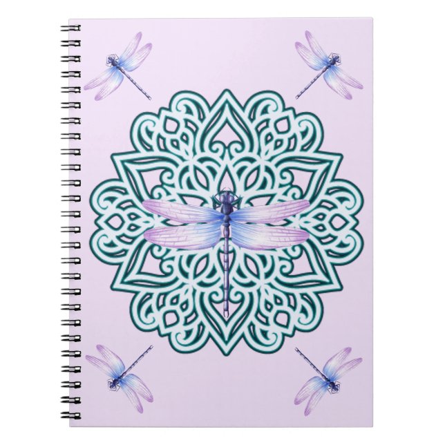 Pink Blue Purple Mandala Dragonfly Notebook (Front)