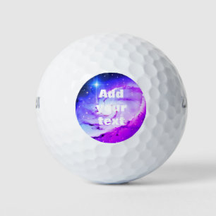 Pink blue purple Nebula galaxy add your text name Golf Balls