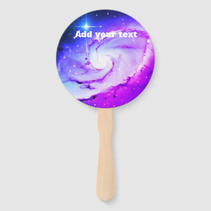 Pink blue purple Nebula galaxy add your text name Hand Fan