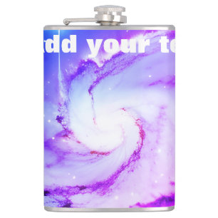Pink blue purple Nebula galaxy add your text name Hip Flask