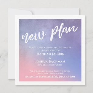 Pink Blue Purple New Plan Postponed Wedding Card