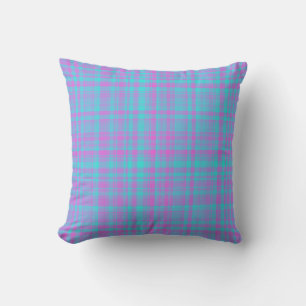Pink Blue Purple Plaid Pattern Cushion