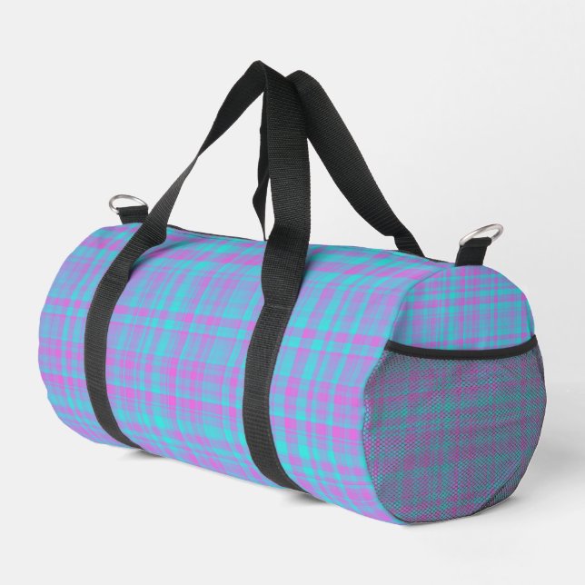 Pink Blue Purple Plaid Pattern Small Duffle Bag (Right Corner)
