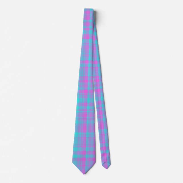 Pink Blue Purple Plaid Pattern Tie (Front)