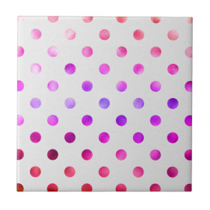Pink Blue Purple Rainbow Metallic Faux Foil Polka Ceramic Tile