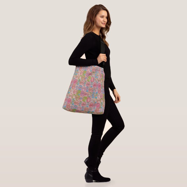 Pink blue purple tone circles modern art large crossbody bag (On Model)