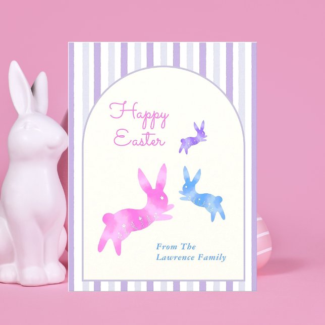 Pink Blue Purple Watercolor Cute Bunny Easter  Holiday Postcard (Creator Uploaded)