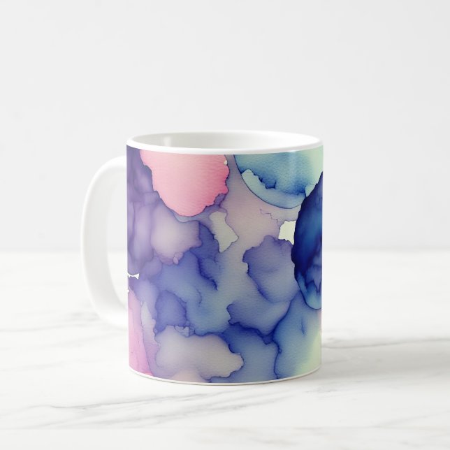 Pink Blue Purple Watercolor paint Fusion  Coffee Mug (Front Left)