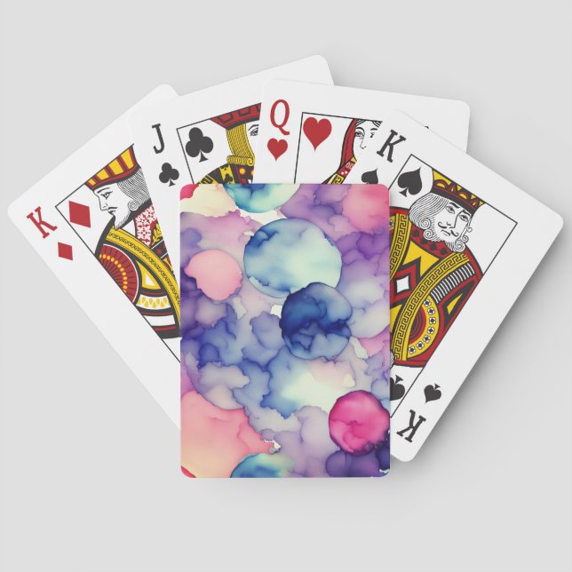 Pink Blue Purple Watercolor paint Fusion  Playing Cards (Back)