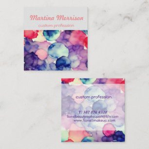 Pink Blue Purple Watercolor paint Fusion Square Business Card