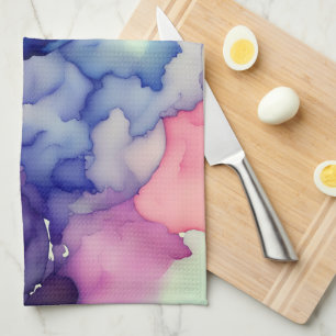 Pink Blue Purple Watercolor t Fusion splash art   Tea Towel