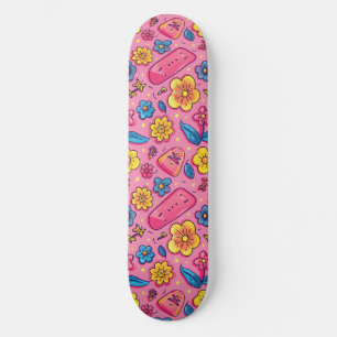 Pink Blue Retro Y2K Unique Design Skateboard