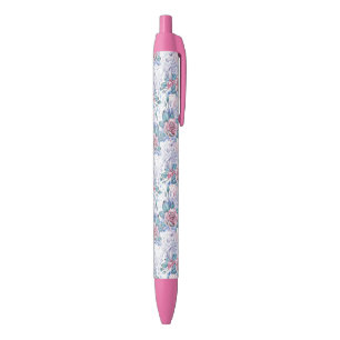 Pink & Blue Rose Pattern Black Ink Pen