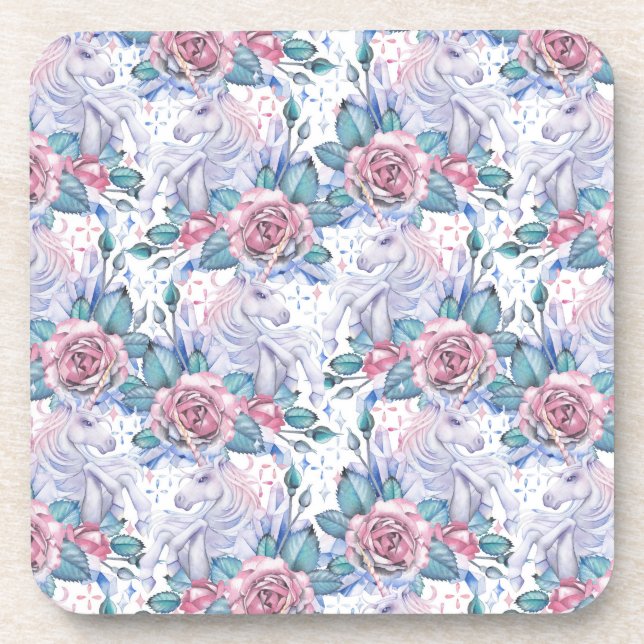 Pink & Blue Rose Pattern Coaster (Front)