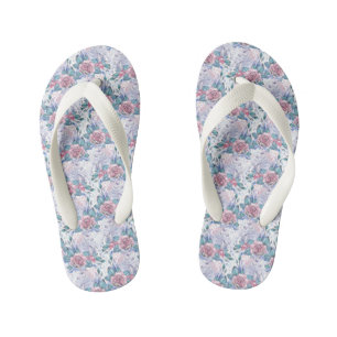 Pink & Blue Rose Pattern Kid's Thongs