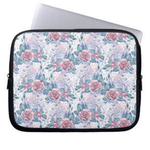 Pink & Blue Rose Pattern Laptop Sleeve