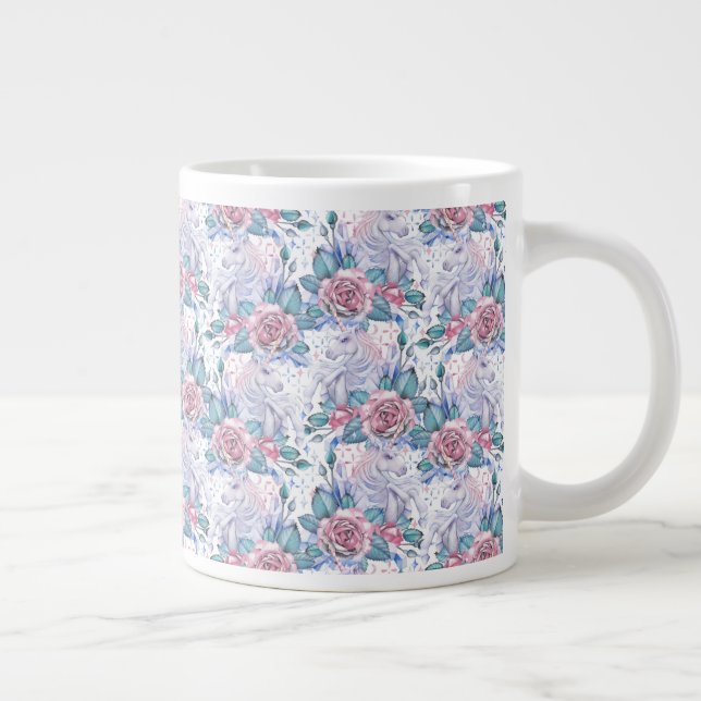 Pink & Blue Rose Pattern Large Coffee Mug (Right)