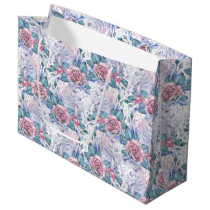Pink & Blue Rose Pattern Large Gift Bag