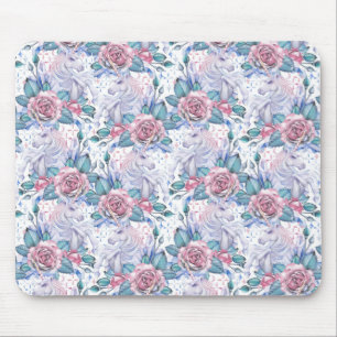 Pink & Blue Rose Pattern Mouse Pad