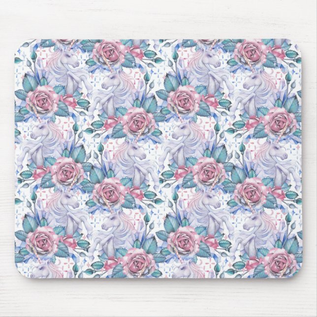 Pink & Blue Rose Pattern Mouse Pad (Front)